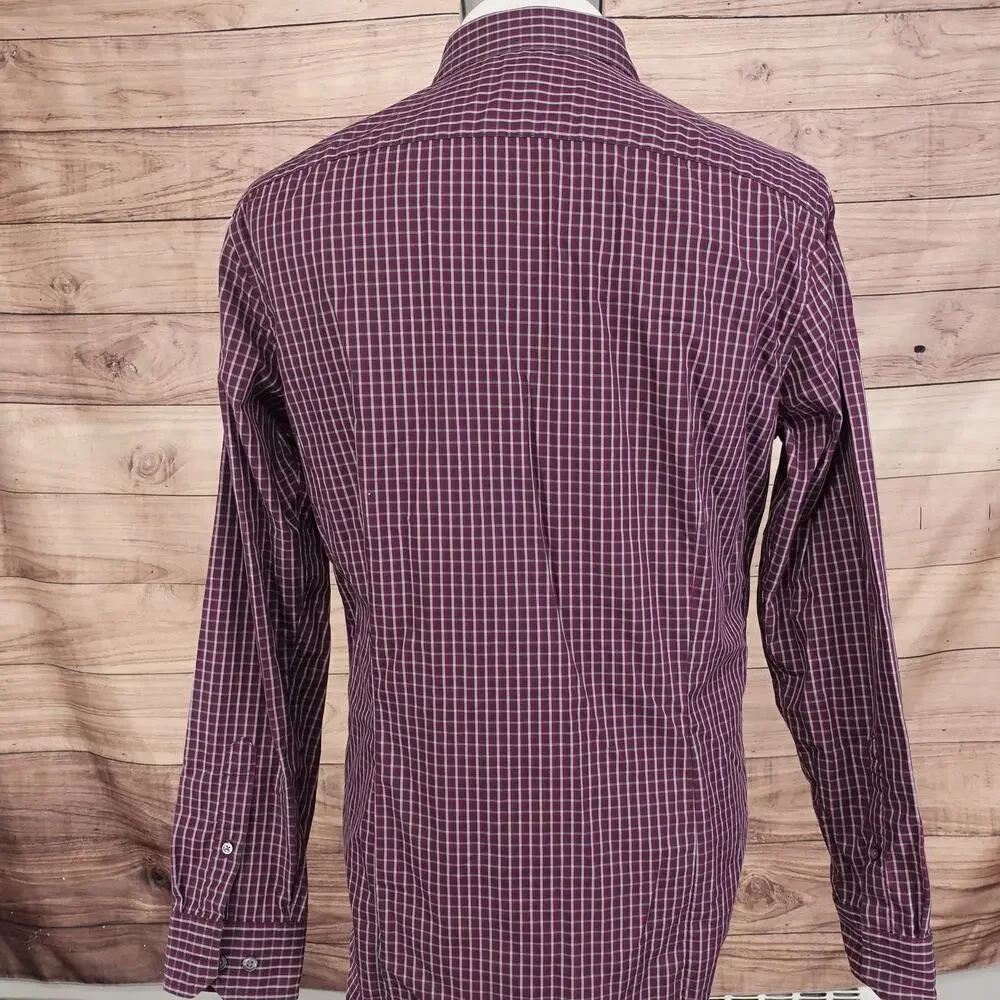 Banana Republic Shirt Mens Medium Plaid Non Iron Tailored‎ Slim Fit Long Sleeve